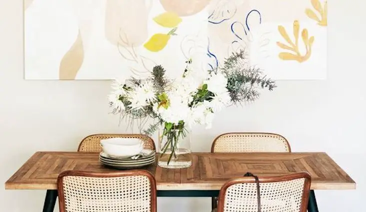 inspiration decoration reposante et simple tableau mural salle à manger