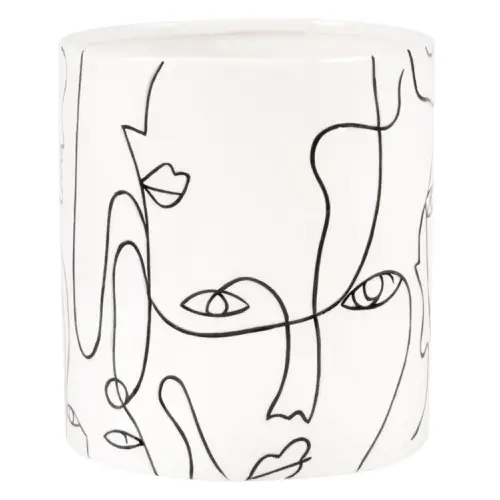 mobilier vintage cache pot plantes vertes pot de fleurs line art noir er blanc motif moderne