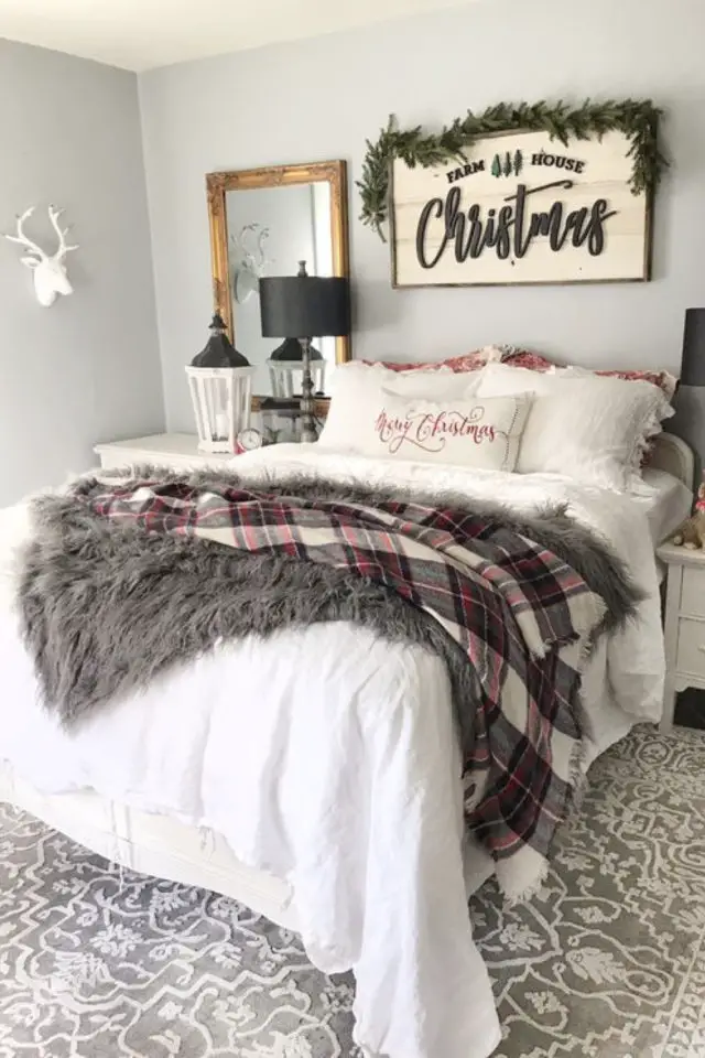 deco chambre adulte drap flanelle exemple plaid en tartan chaleureux cosy cottage