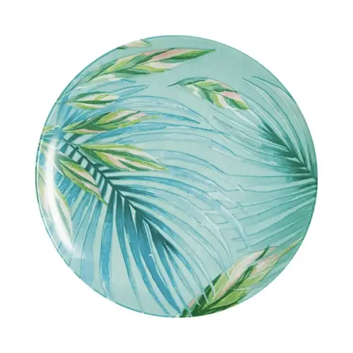 exemple vaisselle coloree assiette plate bleu vert imprimé tropical