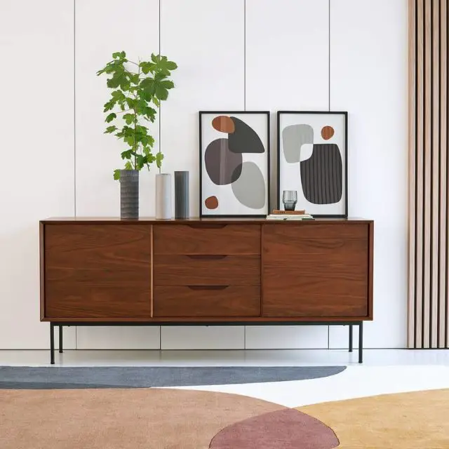 promo deco mobilier la redoute enfilade salon séjour salle à manger style mid century modern bois foncé noyer pas cher