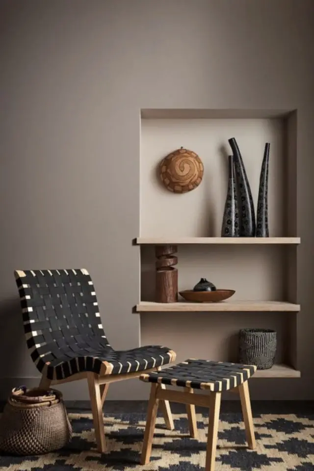 association cuir bois exemple armature fauteuil bois et tressage tissage cuir noir