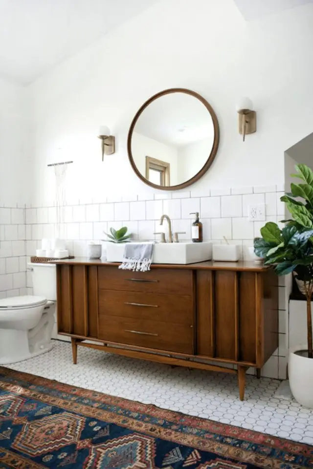 meuble vintage bois salle de bain récup transformation vaque blanche classique chic