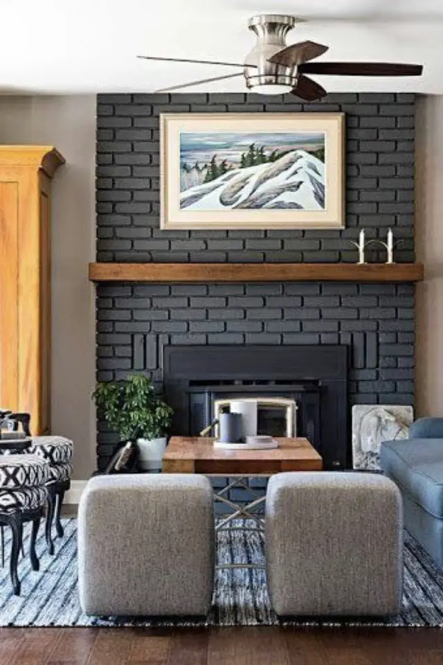 peinture cheminee brique exemple moderne gris anthracite 