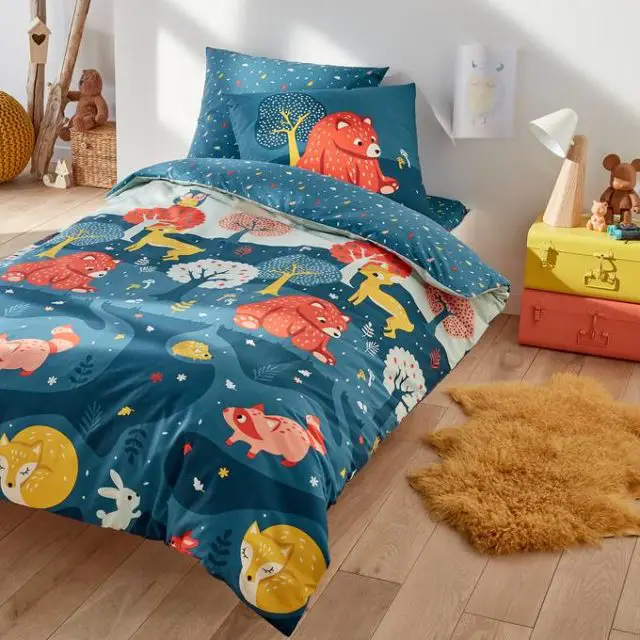 deco meuble chambre enfant colore bleu orange jaune oursonHousse de couette coton, Orsi