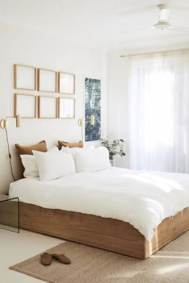 exemple chambre adulte scandinave 2022 encadrement de lit en bois cadre au dessus du lit simplicité