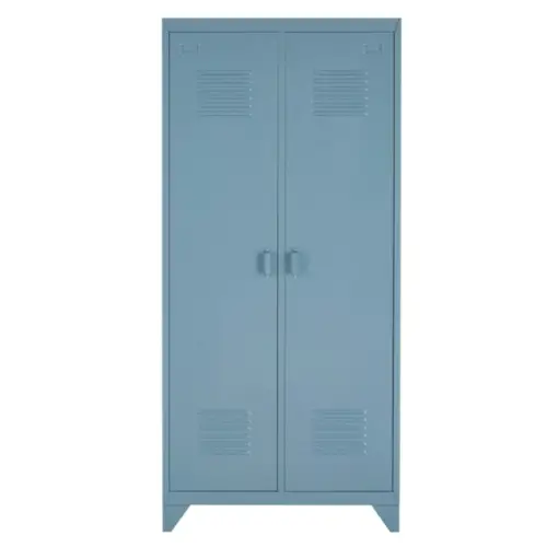 meuble deco couleur chambre enfant Dressing 2 portes en métal bleu gris