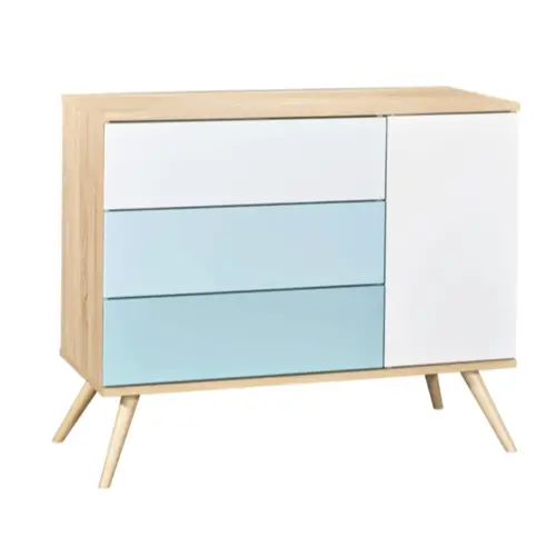 meuble deco couleur chambre enfant Commode 1 porte et 3 tiroirs en bois bleu