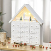 Calendrier De L'avent Train Led Blanc Chaud 24 Tiroirs Beige Rouge