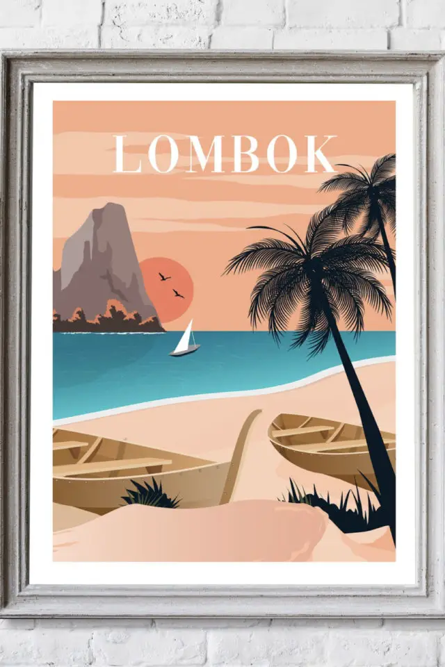 Ou trouver affiche voyage Indonésie plage bateau Lombok palmier