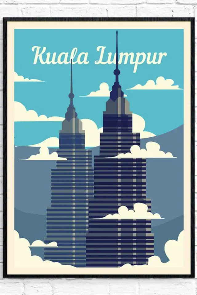 Ou trouver affiche voyage Malaisie affiche Kuala Lumpur nuages Petronas towers