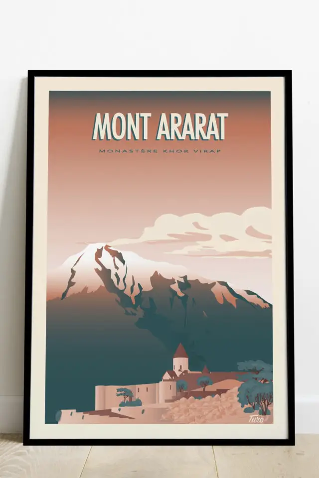 Ou trouver poster vintage voyage Arménie mont Ararat montagne neige minimaliste