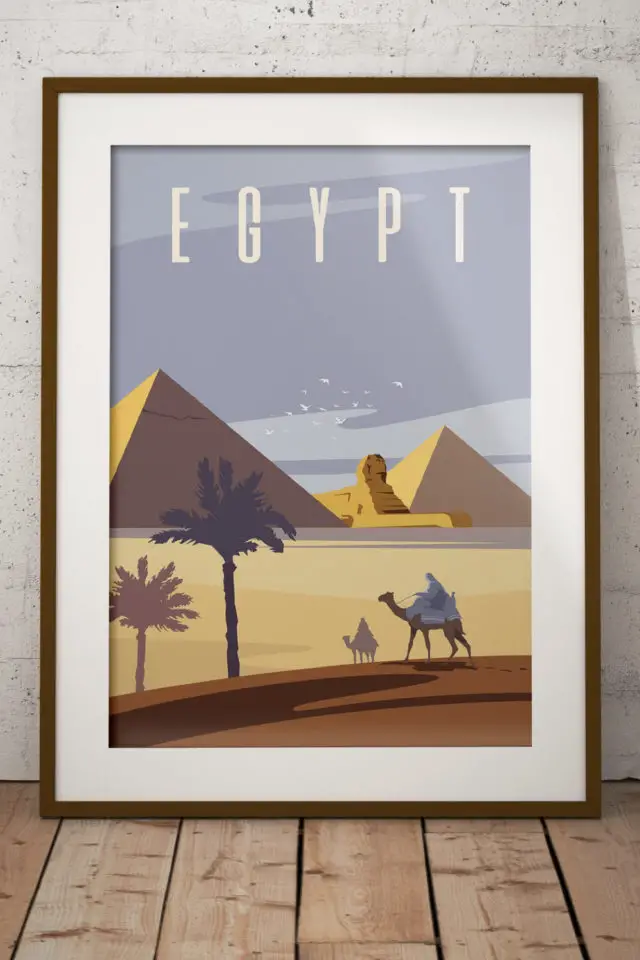 Ou trouver poster vintage voyage Egypte pyramides Sphynx désert 