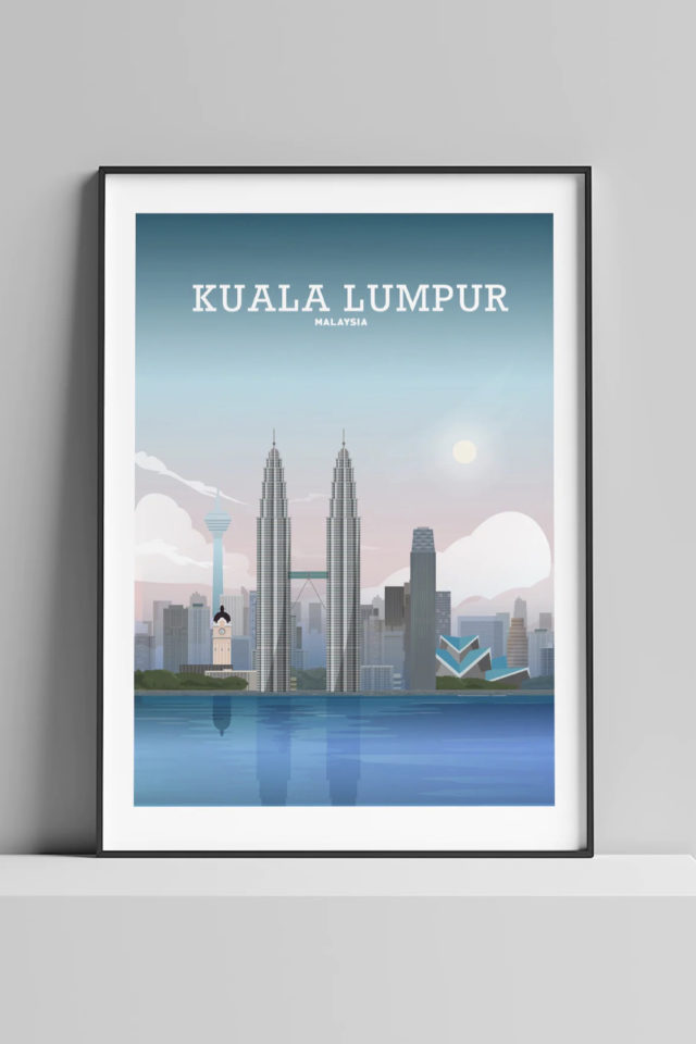 Ou trouver poster vintage voyage Malaisie affiche Kuala Lumpur petronas towers