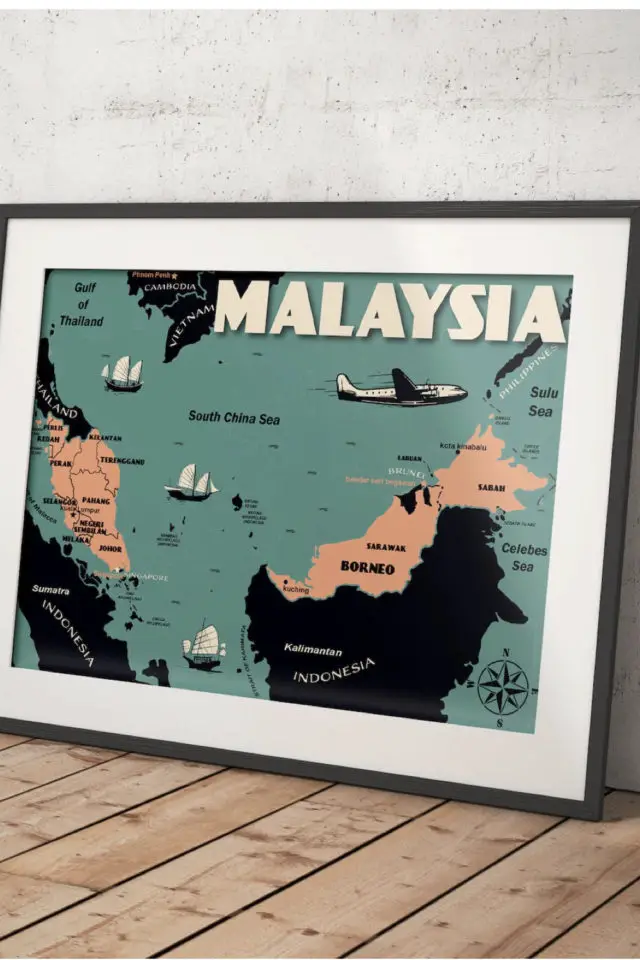 Ou trouver poster vintage voyage Malaisie affiche voyage Malaisie Bornéo SAbah