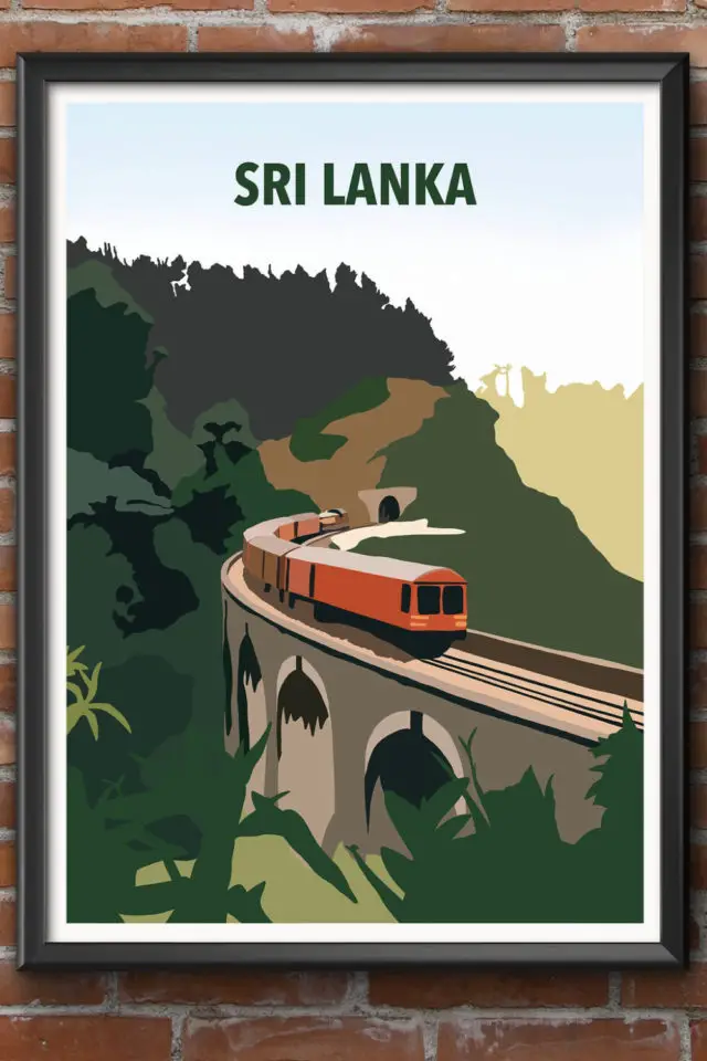 Ou trouver poster vintage voyage Sri Lanka train pont jungle