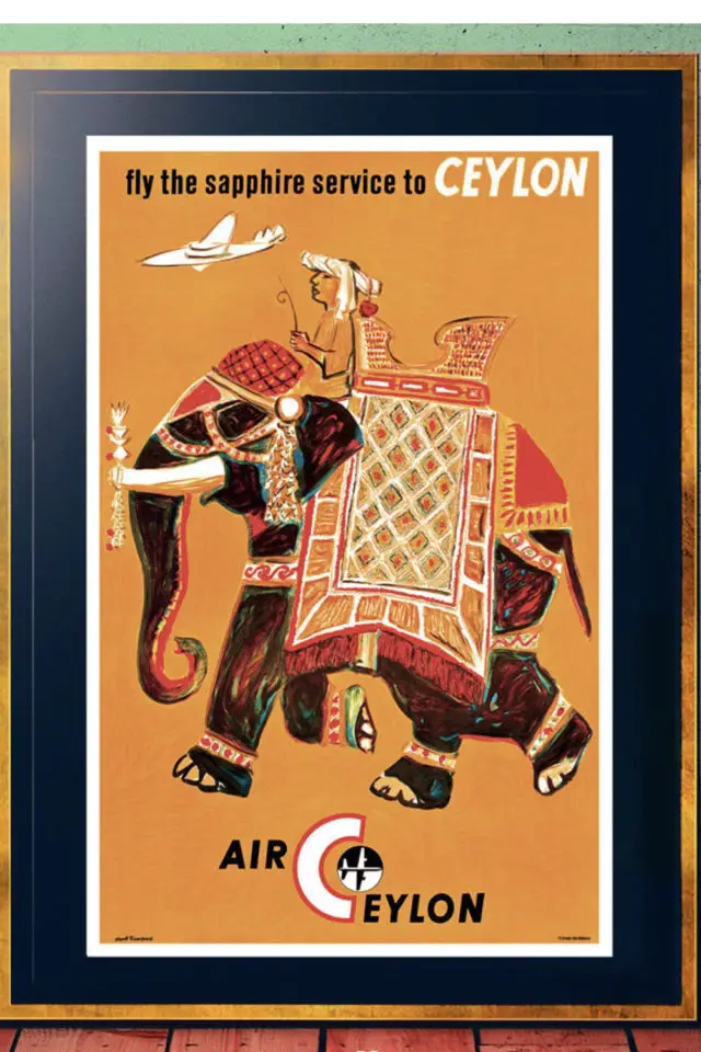 Ou trouver poster vintage voyage Sri Lanka Air Ceylon éléphant minimaliste