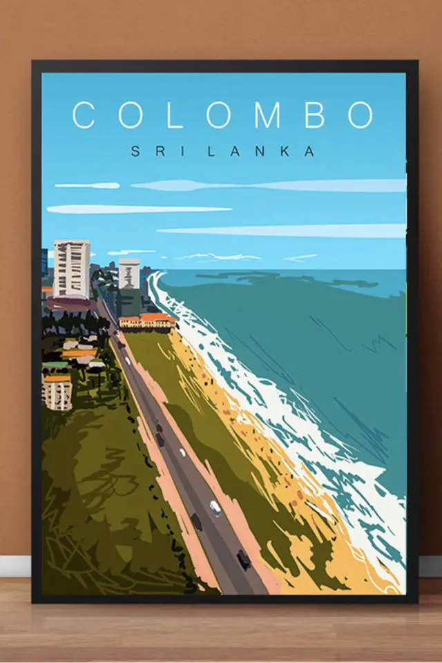 Ou trouver poster vintage voyage Sri Lanka Colombo plage océan 