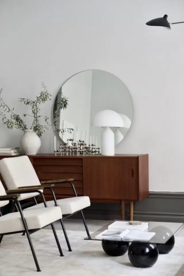 deco dessus buffet exemple miroir rond moderne meuble mid century modern