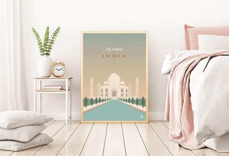 decoration murale selection affiche voyage inde viintage rétro architecture monument taj mahal