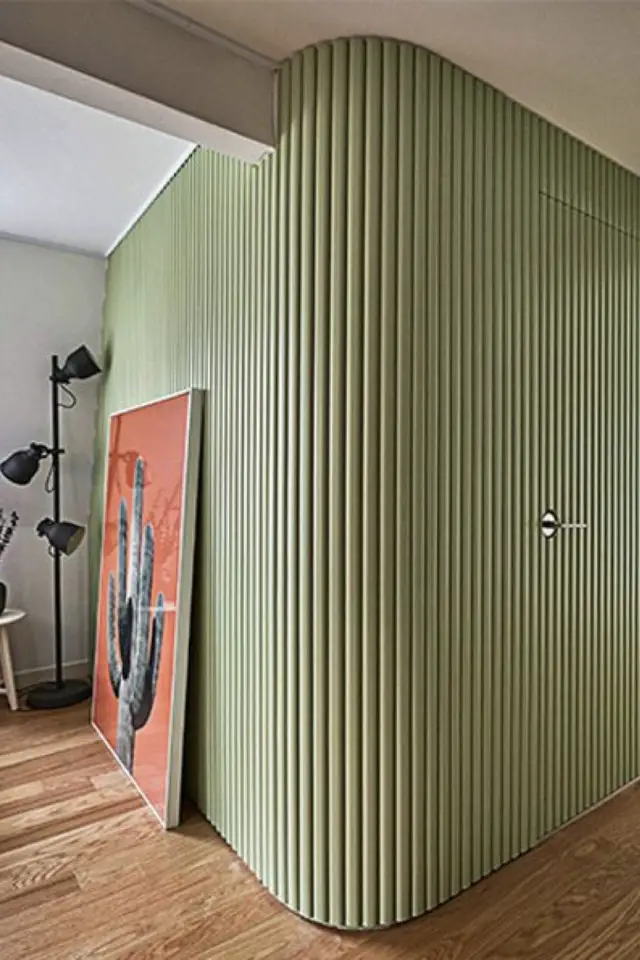 decoration tendance incurve rond architecture intérieure mur arrondis habillage bois peinture vert