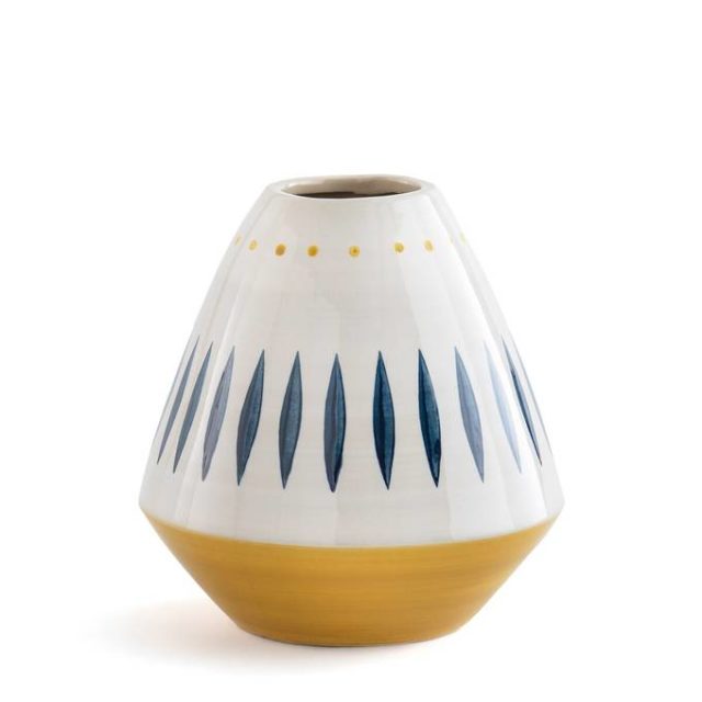 idee cadeau noel decoration la redoute Vase en céramique H20 cm fond blanc jaune et bleu
