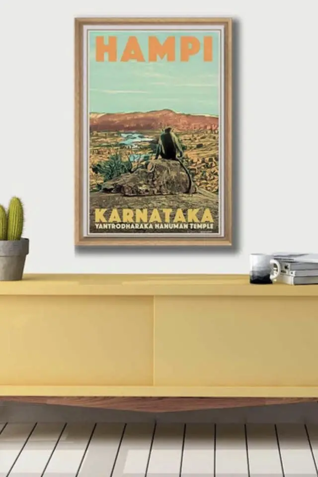 ou trouver affiche vintage voyage inde sud Hampi Karnataka région vacances illustration poster décoration