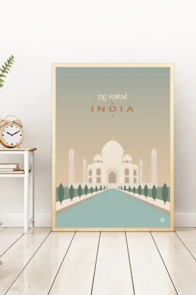 ou trouver affiche vintage voyage inde Taj Mahal décoration murale