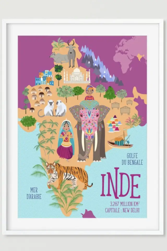 ou trouver affiche vintage voyage inde illustration enfant