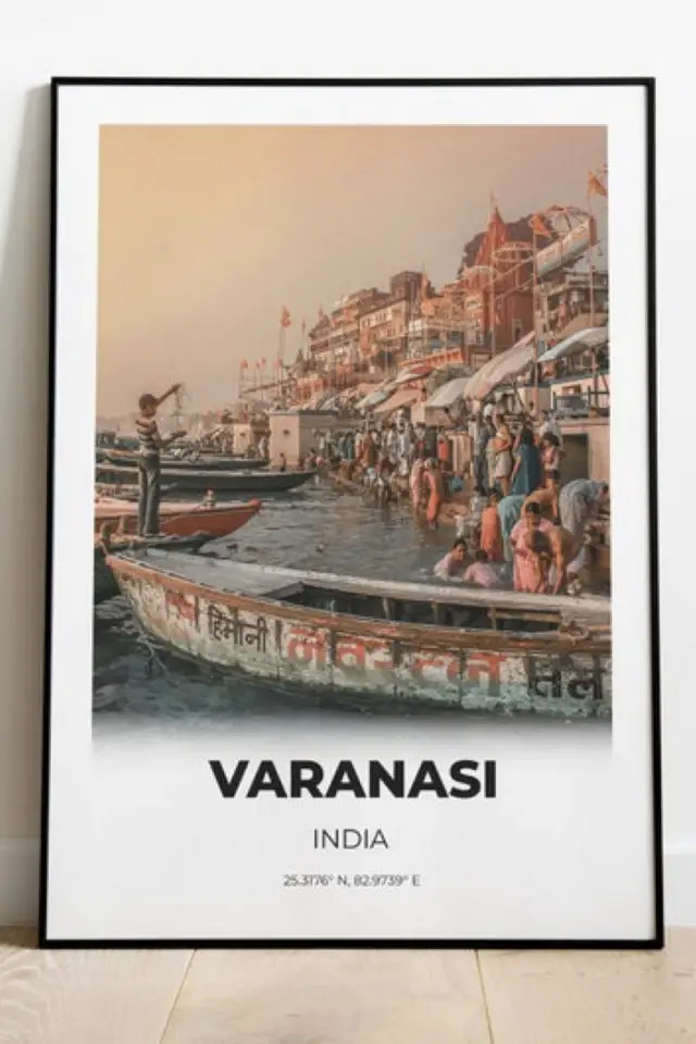 ou trouver affiche voyage inde illustration Varanasi Bénarès Gange dessin poster vintage intemporel