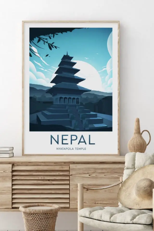 ou trouver affiche voyage nepal architecture népalaise monument bleu