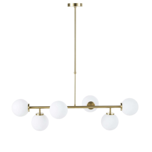 ou trouver deco moderne incurvee Suspension 6 globes en verre opaline et métal doré