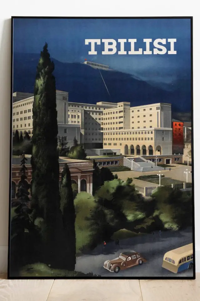 Ou trouver poster vintage voyage Géorgie Tbilissi bâtiment
