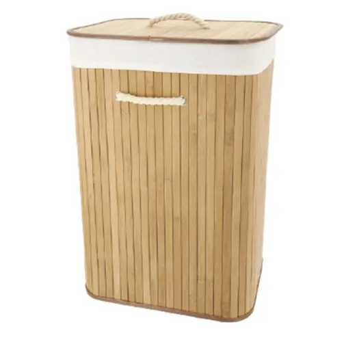 accessoire relooker salle de bain pas cher Panier à linge rectangulaire bambou pliable