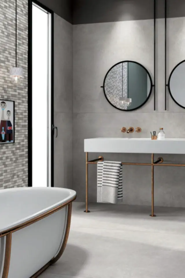 carrelage moderne gres cerame exemple salle de bain revêtemnt mur et sol ambiance élégante Mirage