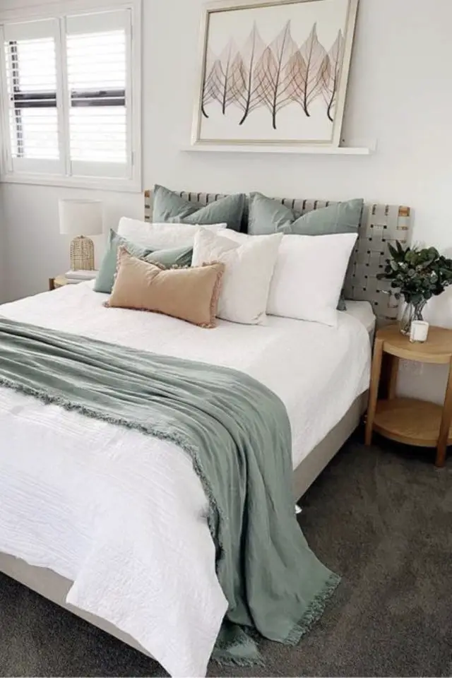 deco couleur vert sauge pas cher chambre linge de lit parure drap simple nature organique