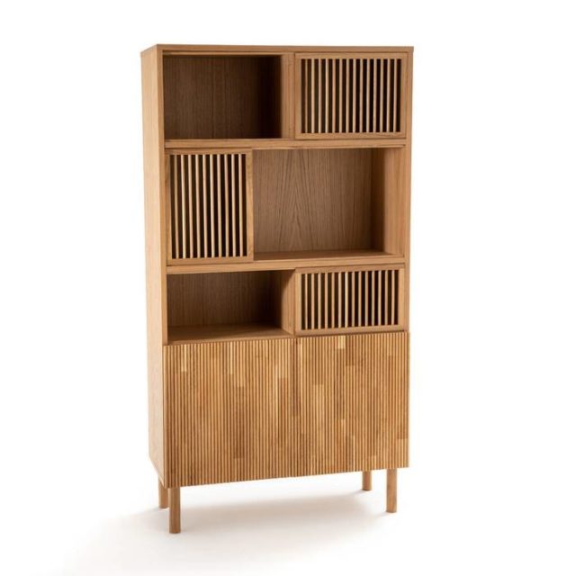 deco minimaliste chaleureux soldes Bibliothèque de rangement chêne