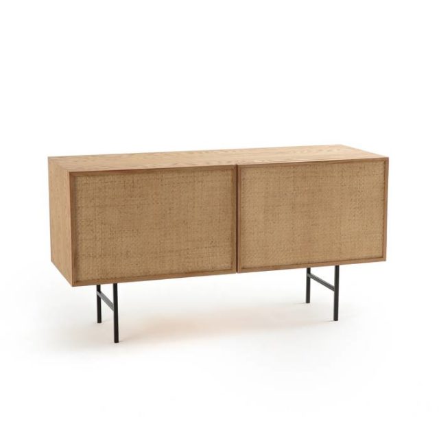 deco minimaliste chaleureux soldes Buffet enfilade  chêne naturelle portes en cannage