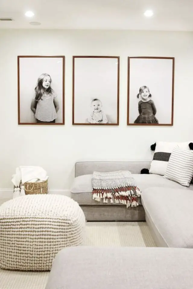 deco murale salon portrait exemple photo noir et blanc enfant famille ambiance cosy