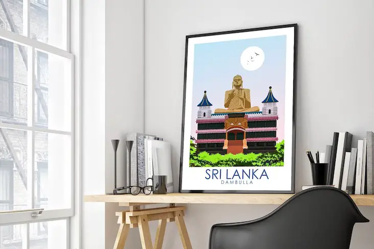 ou trouver affiche voyage sri lanka temple bouddhiste nature rétro vintage moderne