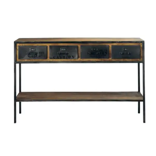 ou trouver meuble entree masculine Console indus en métal noir et manguier massif style industriel