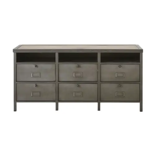 ou trouver meuble interieur masculin Cabinet de rangement 6 portes en métal gris et manguier salon salle à manger entrée