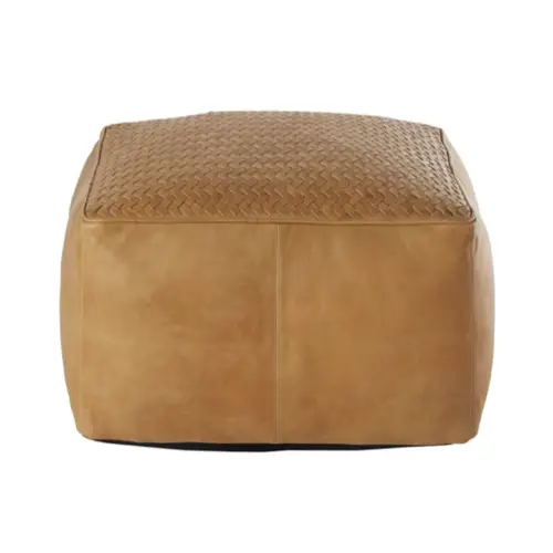 ou trouver meuble interieur masculin salon repose pied élégant Pouf en cuir de buffle camel tressé