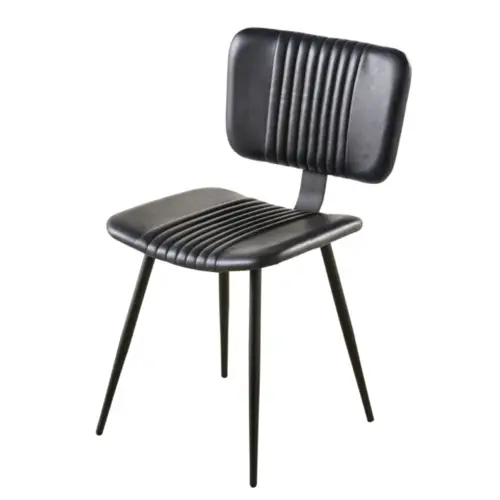ou trouver meuble interieur masculin chaise matelassée en cuir de buffle et métal noirs mid century modern salle à manger cuisine