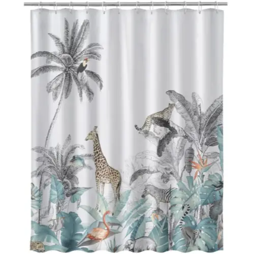 relooking salle de bain pas cher Rideau de douche exotique 180x200cm motif tropical jungle