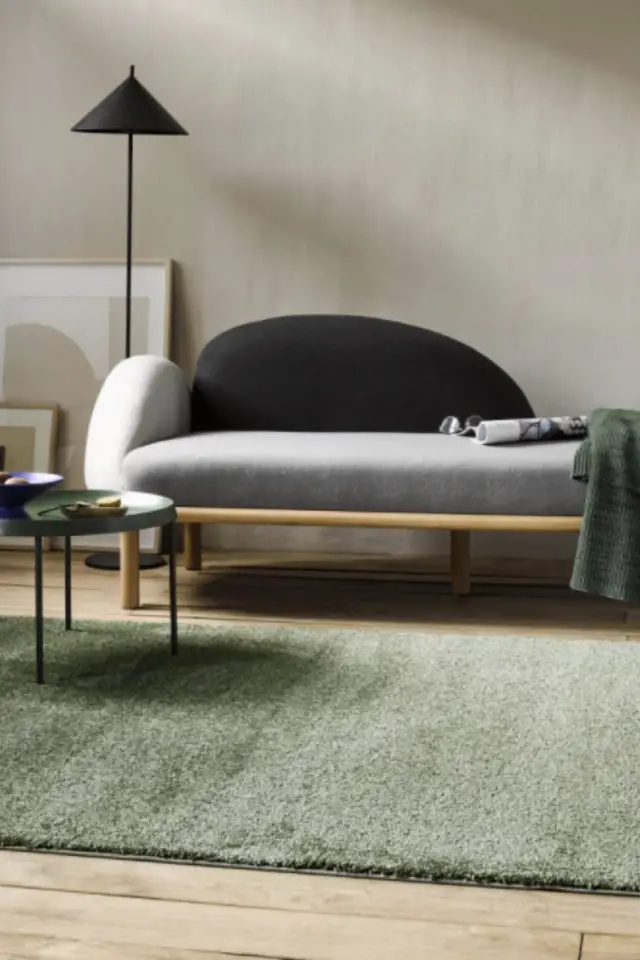 ou trouver tapis couleur naturelle organique Tapis uni shaggy intemporel vert olive pour salon, chambre 225x160