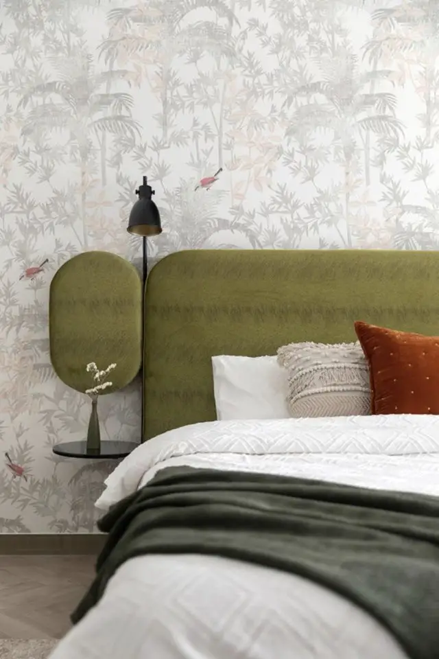 chambre adulte tete de lit verte olive kaki design simplicité élégance