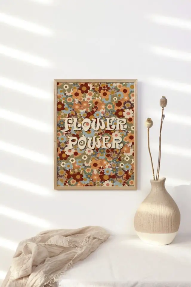 deco poster hippie original fleurs couleurs années 70 flower power