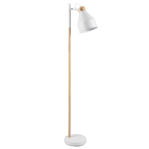 luminaire sobre elegant pas cher Lampadaire en hévéa et métal blanc