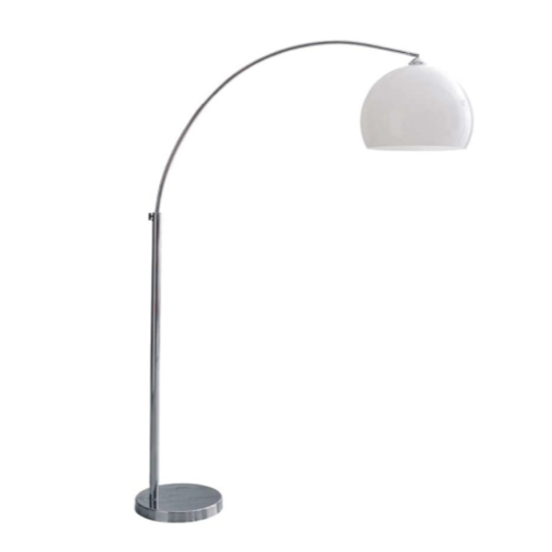 luminaire sobre elegant pas cher Lampadaire en métal chromé et plastique blanc H 209 cm